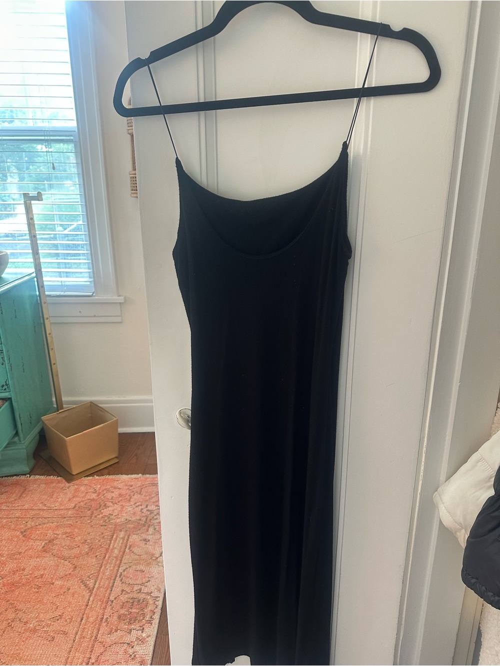 Joah Brown Black Slip Maxi Dress with Spaghetti Straps